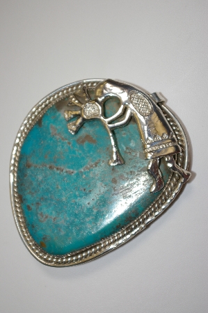 +MBA #21-795  "Artist Signed "J" Beautiful Blue Turquoise Sterling Hopi Belt Buckle