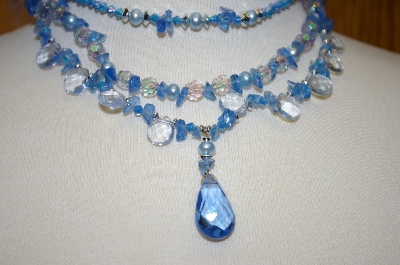 +MBA #21-059  Mystique Of New York Blue Gemstone & Acrylic Bead 3 Row Necklace