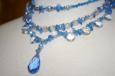 +MBA #21-059  Mystique Of New York Blue Gemstone & Acrylic Bead 3 Row Necklace