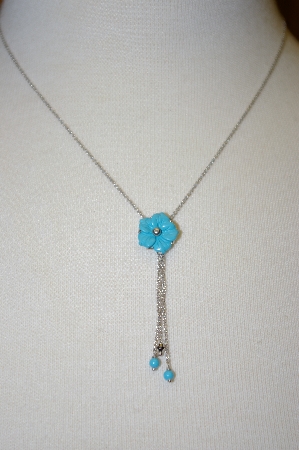 +MBA #21-094  14K White Gold Italian Blue Turquoise Necklace
