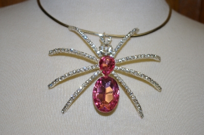 +MBA #21-523  Large Pink Acrylic & Crystal Spider Pendant