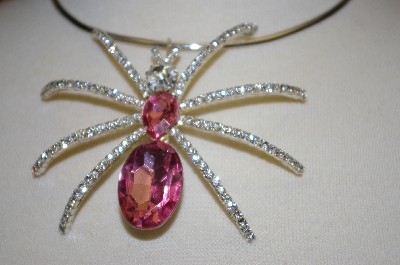 +MBA #21-523  Large Pink Acrylic & Crystal Spider Pendant