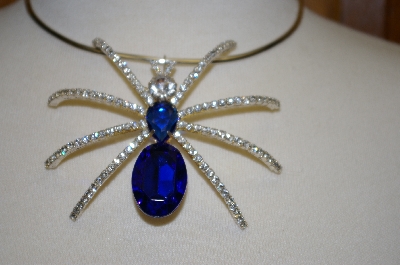 +MBA #21-519  Large Blue Acrylic & Clear Crystal Spider Pendant