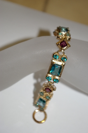 +MBA #21-553  14K Gold Vermeil 7" Green Topaz & Garnet Bracelet