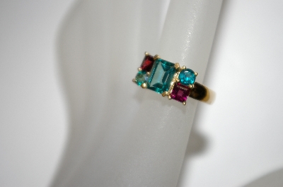 +MBA #21-477  14K Vermeil Green Topaz & Vilot Garnet Ring
