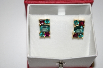 +MBA #21-481  14K Yellow Gold Vermeil  Green Topaz & Vilot Garnet Earrings