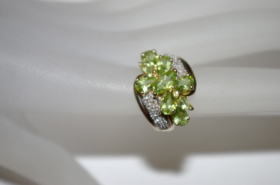 +MBA #21-217  10K Oval Peridot & Diamond Cluster Ring