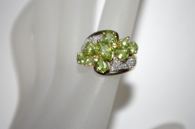 +MBA #21-217  10K Oval Peridot & Diamond Cluster Ring
