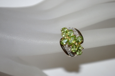+MBA #21-217  10K Oval Peridot & Diamond Cluster Ring