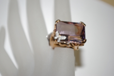 +MBA #21-492  14K Rose Gold Radiant Cut Pink Amethyst & Diamond Ring