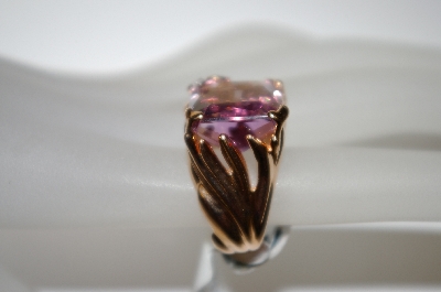 +MBA #21-492  14K Rose Gold Radiant Cut Pink Amethyst & Diamond Ring