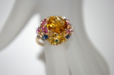 +MBA #21-329  14K Citrine & Multi Sapphire Diamond Ring
