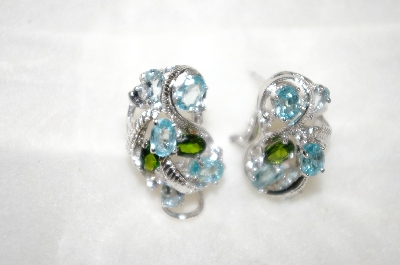 +MBA #21-385  Platinum Plated Silver Aquamarine,Zircon & Chrome Diopside Earrings