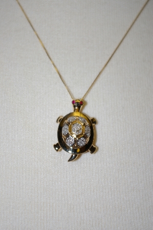 +MBA #21-499  "14K Diamond Turtle Pin/Pendant With Chain
