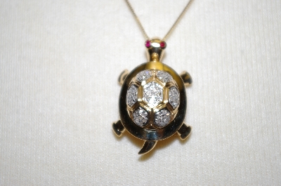 +MBA #21-499  "14K Diamond Turtle Pin/Pendant With Chain