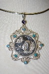 +MBA #21-510  Sterling Iolite, Turquoise & Topaz 1997 Panda Coin Pendant