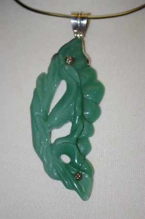 +MBA #21-428  Green Jade Fancy Carved Sterling Pendant