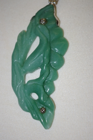 +MBA #21-428  Green Jade Fancy Carved Sterling Pendant