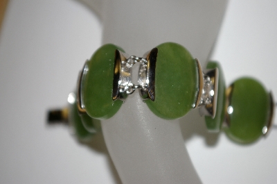+MBA #21-230  "6 Stone Green Jade Sterling Bracelet