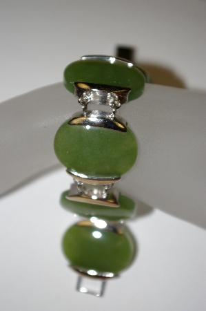 +MBA #21-230  "6 Stone Green Jade Sterling Bracelet