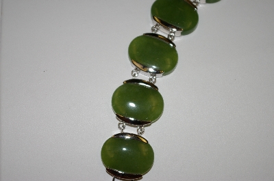 +MBA #21-230  "6 Stone Green Jade Sterling Bracelet
