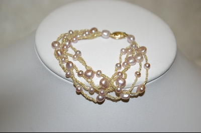 + 14k Yellow Gold Threaded Pale Pink  Freshwated Pearl 3 Piece Set