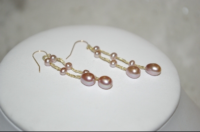 + 14k Yellow Gold Threaded Pale Pink  Freshwated Pearl 3 Piece Set