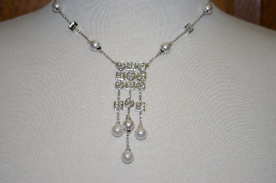 +MBA #497  Charles Winston Glass Pearl & Clear CZ Necklace