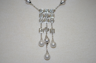 +MBA #497  Charles Winston Glass Pearl & Clear CZ Necklace