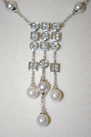 +MBA #497  Charles Winston Glass Pearl & Clear CZ Necklace