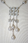 +MBA #497  Charles Winston Glass Pearl & Clear CZ Necklace