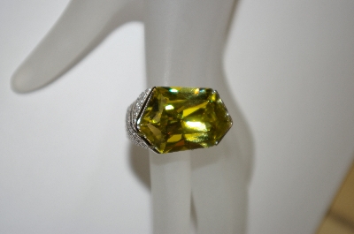 +MBA #21-396  Charles Winston Large Fancy Cut Green & Clear CZ Ring
