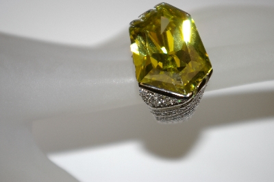 +MBA #21-396  Charles Winston Large Fancy Cut Green & Clear CZ Ring