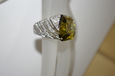+MBA #21-396  Charles Winston Large Fancy Cut Green & Clear CZ Ring