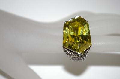 +MBA #21-396  Charles Winston Large Fancy Cut Green & Clear CZ Ring