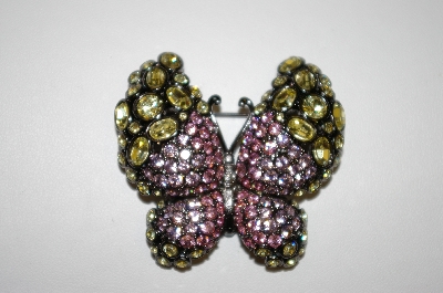 +MBA #21-526  Nolan Miller Pink & Yellow Crystal Butterfly Brooch
