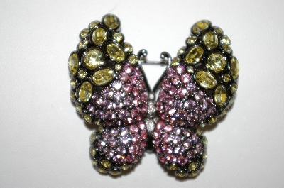 +MBA #21-526  Nolan Miller Pink & Yellow Crystal Butterfly Brooch