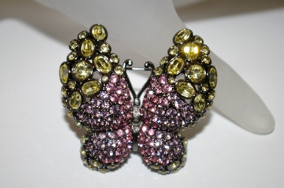 +MBA #21-526  Nolan Miller Pink & Yellow Crystal Butterfly Brooch