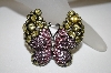 +MBA #21-526  Nolan Miller Pink & Yellow Crystal Butterfly Brooch
