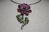 +MBA #21-540  Large Pink, Clear & Green Crystal Flower Pendant
