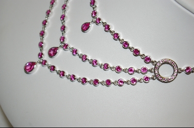 +MBA #CW-CPSNE  "Charles Winston 16" Triple Dangle Created Pink Sapphire Necklace & Earrings