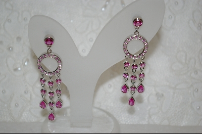 +MBA #CW-CPSNE  "Charles Winston 16" Triple Dangle Created Pink Sapphire Necklace & Earrings
