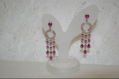 +MBA #CW-CPSNE  "Charles Winston 16" Triple Dangle Created Pink Sapphire Necklace & Earrings