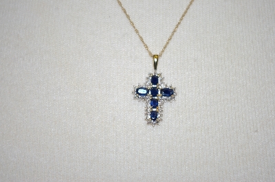 +MBA #21-347  14K YG  6 Stone Blue Sapphire Cross With 18" Chain