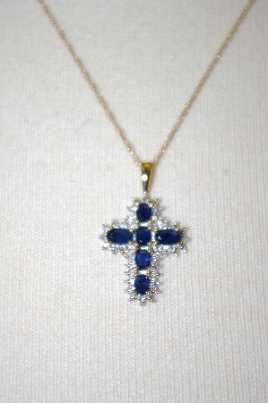 +MBA #21-347  14K YG  6 Stone Blue Sapphire Cross With 18" Chain