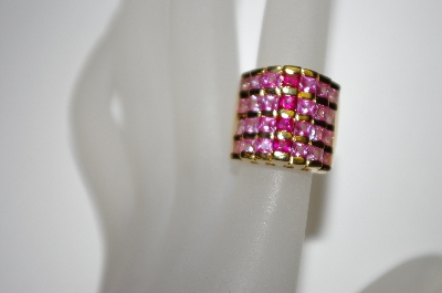 +MBA #21-345  14K Gold Plated Sterling  Created Pink Sapphire Tonal Ring