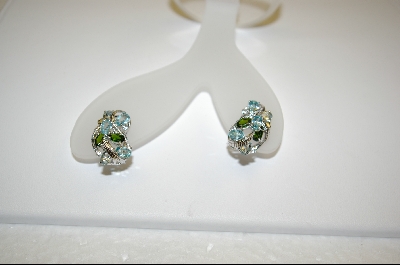 +Aquamarine,Zircon & Chrome Diopside Platinum /Sterling Earrings 