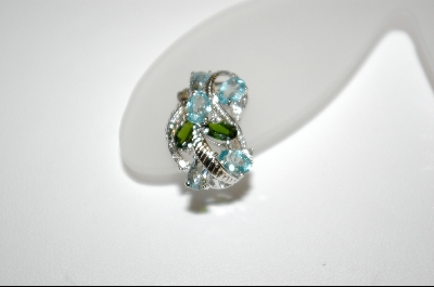 +Aquamarine,Zircon & Chrome Diopside Platinum /Sterling Earrings 