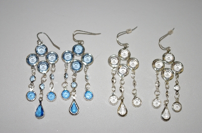+MBA #21-234B  Set Of 4 Pairs Silver Tone Bezel Set Acrylic Dangle Earrings