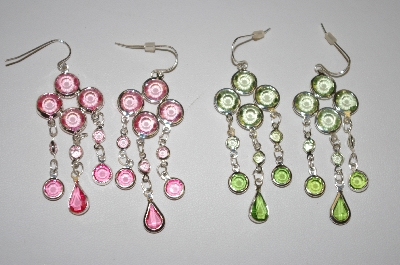 +MBA #21-234B  Set Of 4 Pairs Silver Tone Bezel Set Acrylic Dangle Earrings